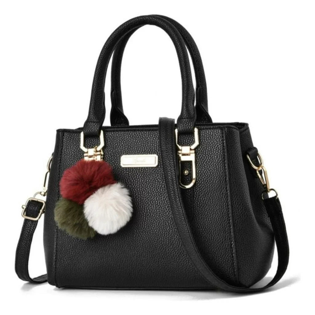 Bolsa Feminina Média de Couro Sintético com Pompom